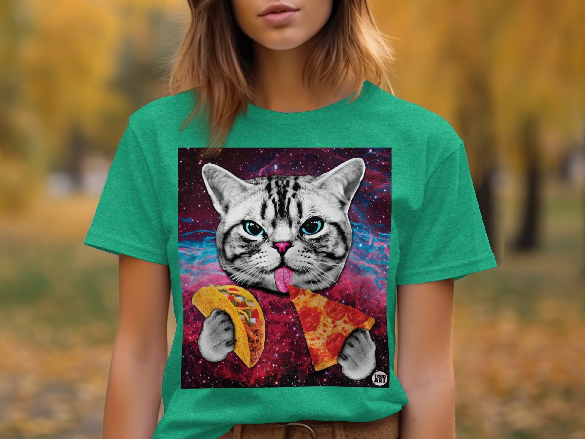 Cat Eating Pizza and Taco Graphic T-Shirt