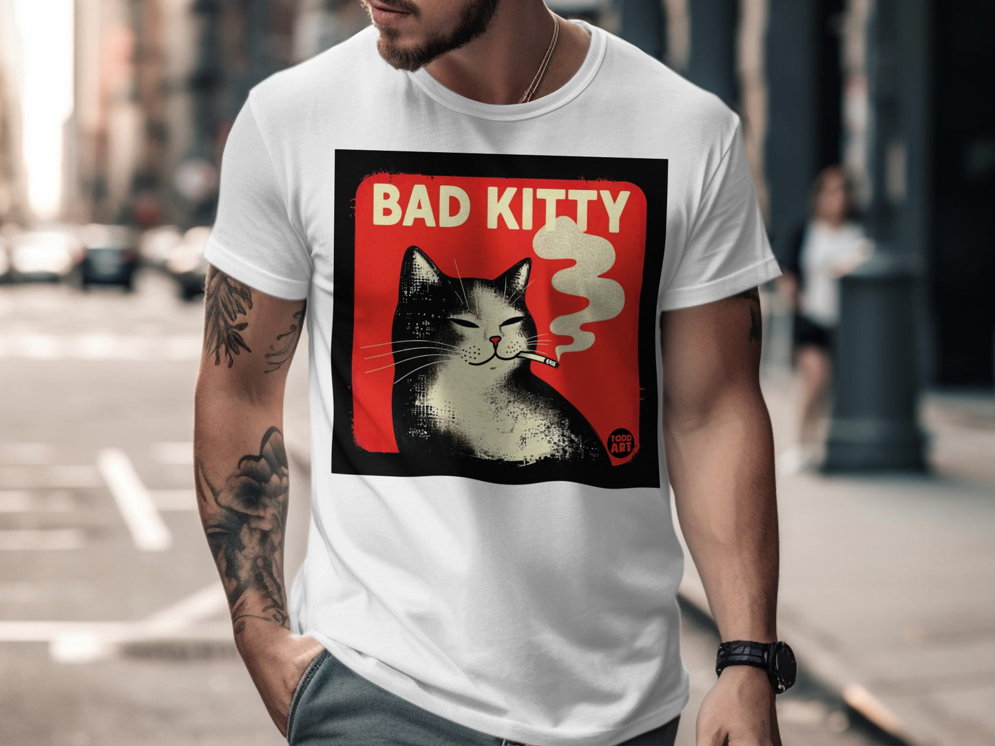 BAD KITTY Smoking Cat Graphic Tee Shirt Product