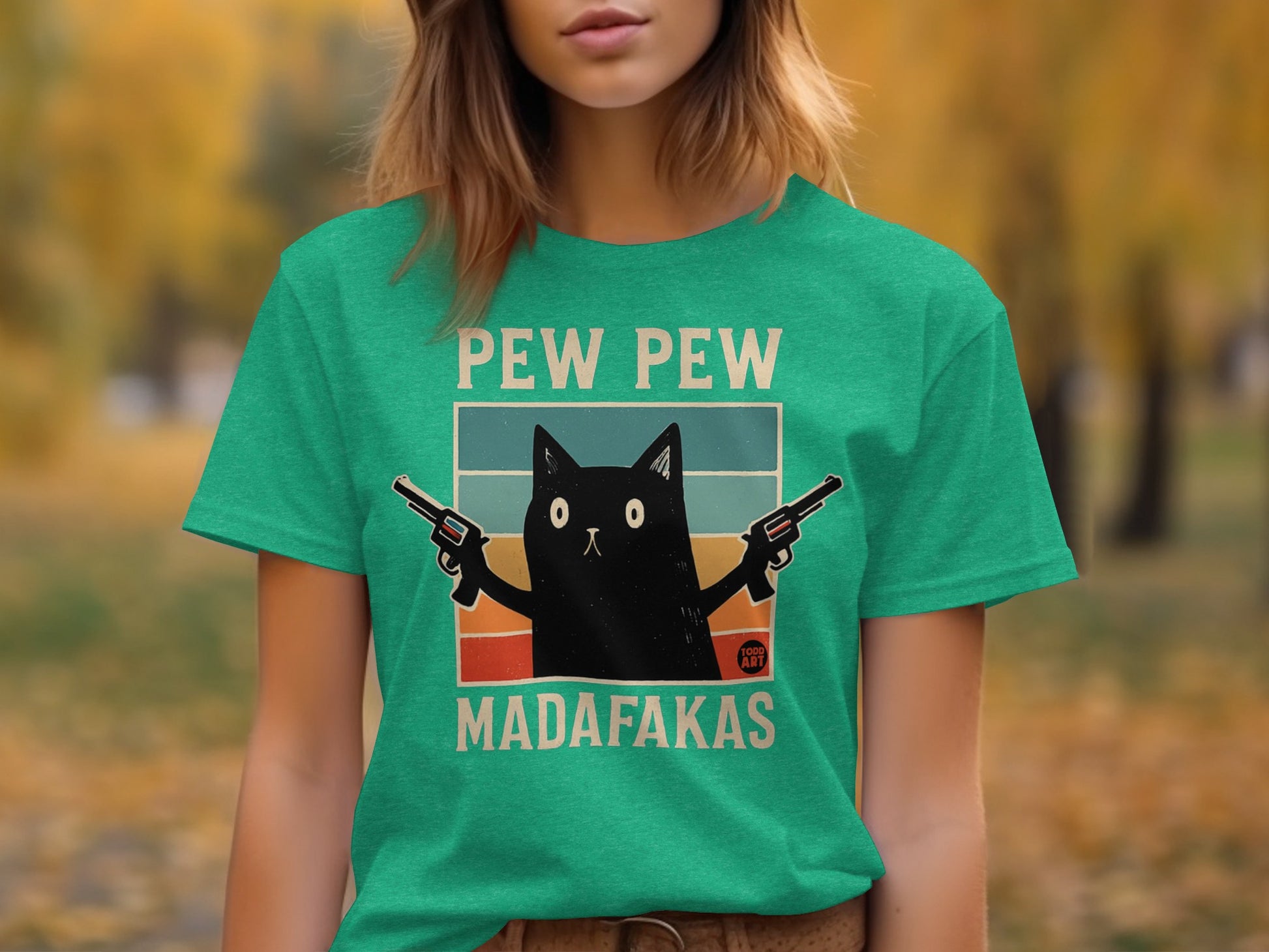 Pew Pew Madafakas Funny Cat Gun Graphic Tee Shirt