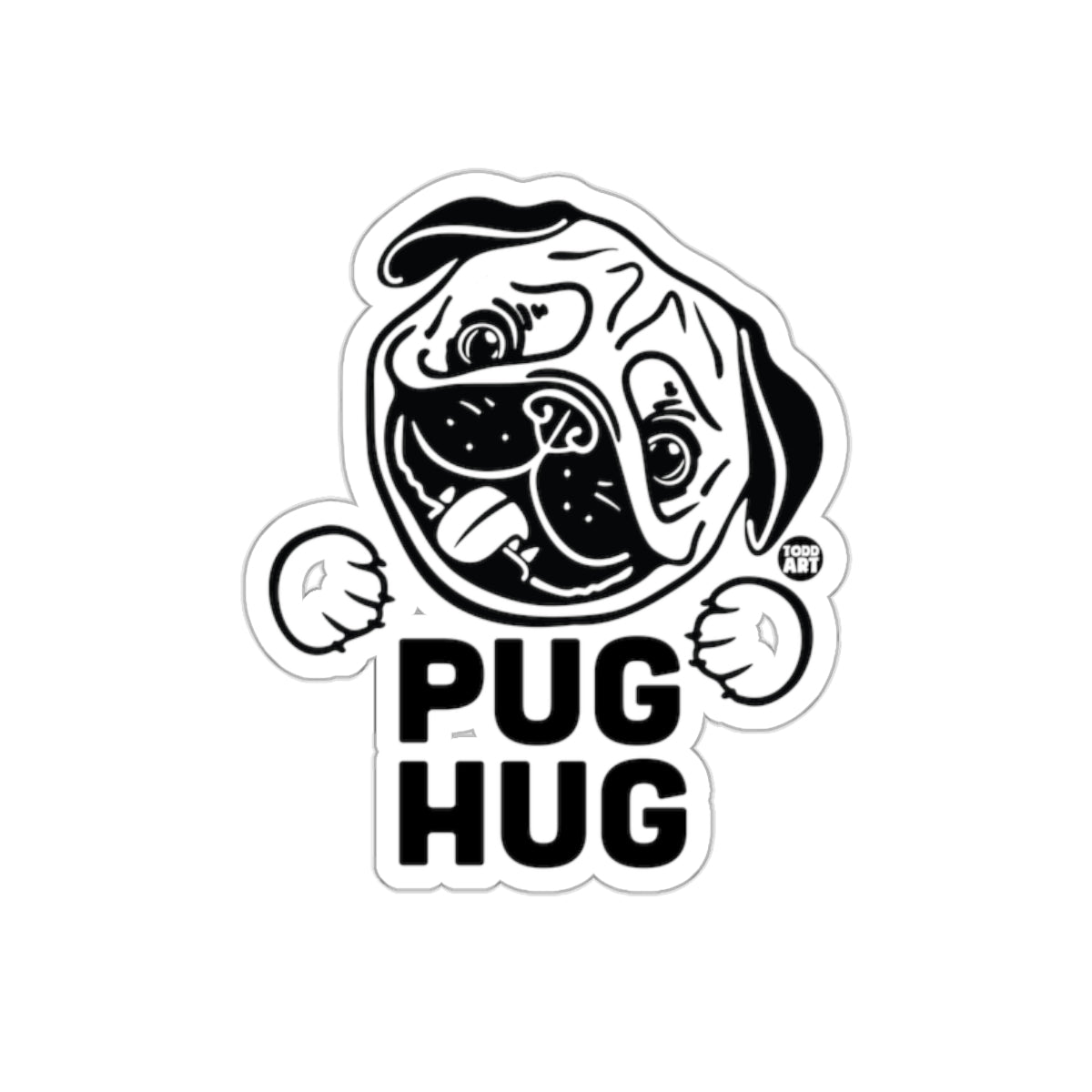 Pug Hug Black and White Todd Art Illustration Sticker
