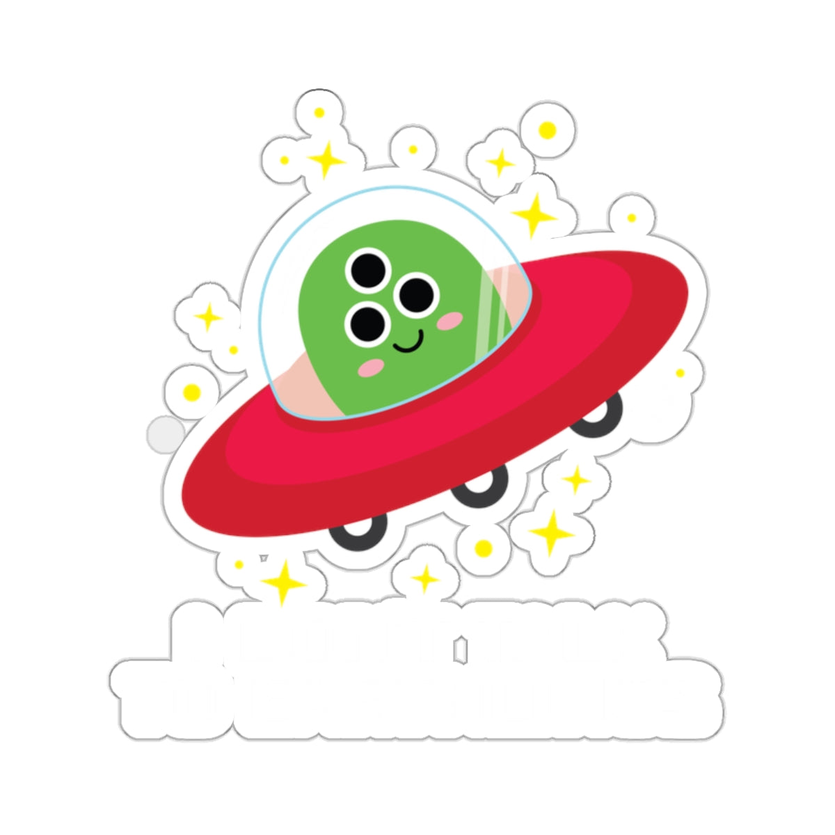 Alien in UFO with Sparkly Stars Cartoon Sticker