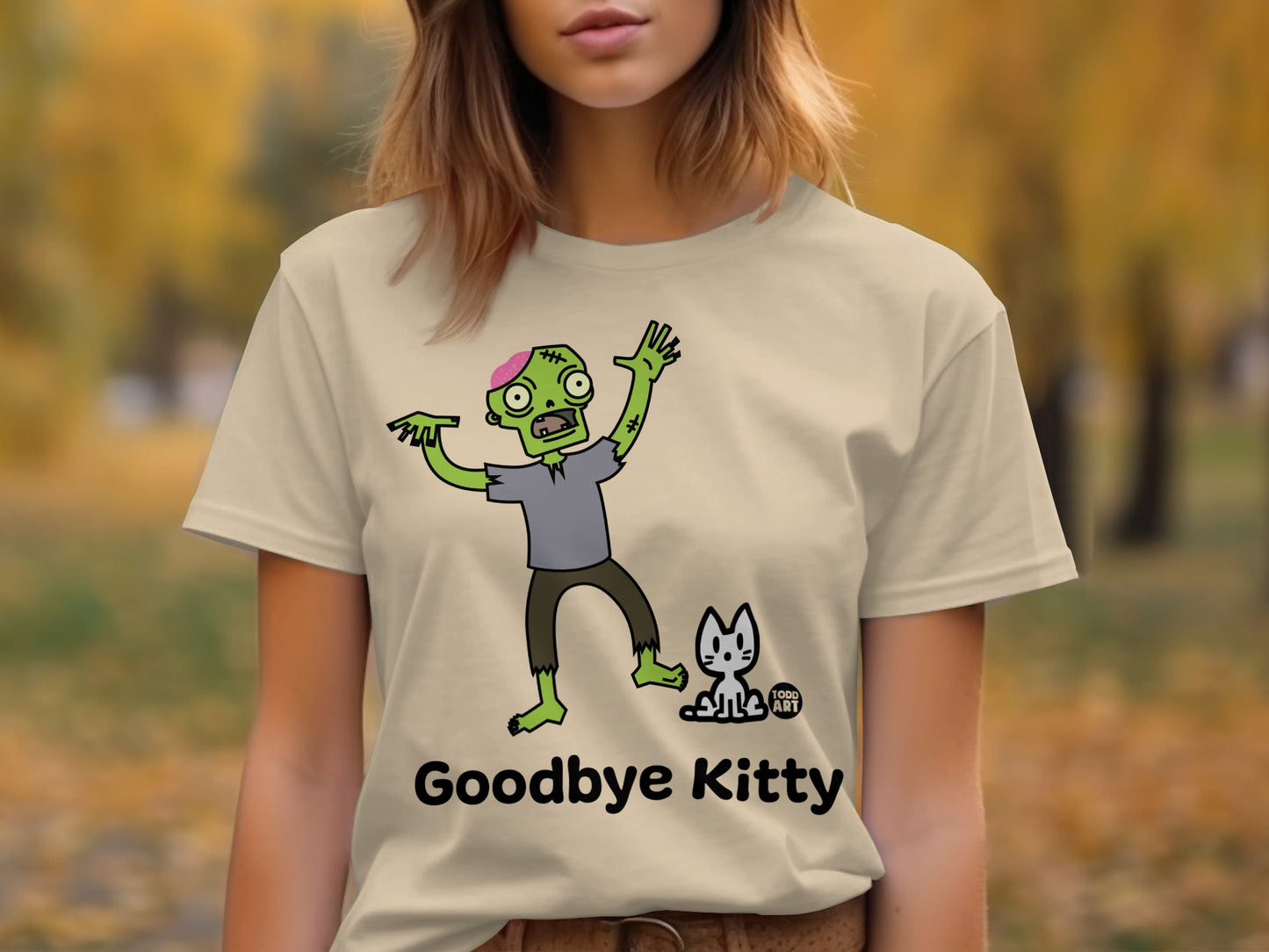 Funny Zombie Goodbye Kitty Graphic Shirt