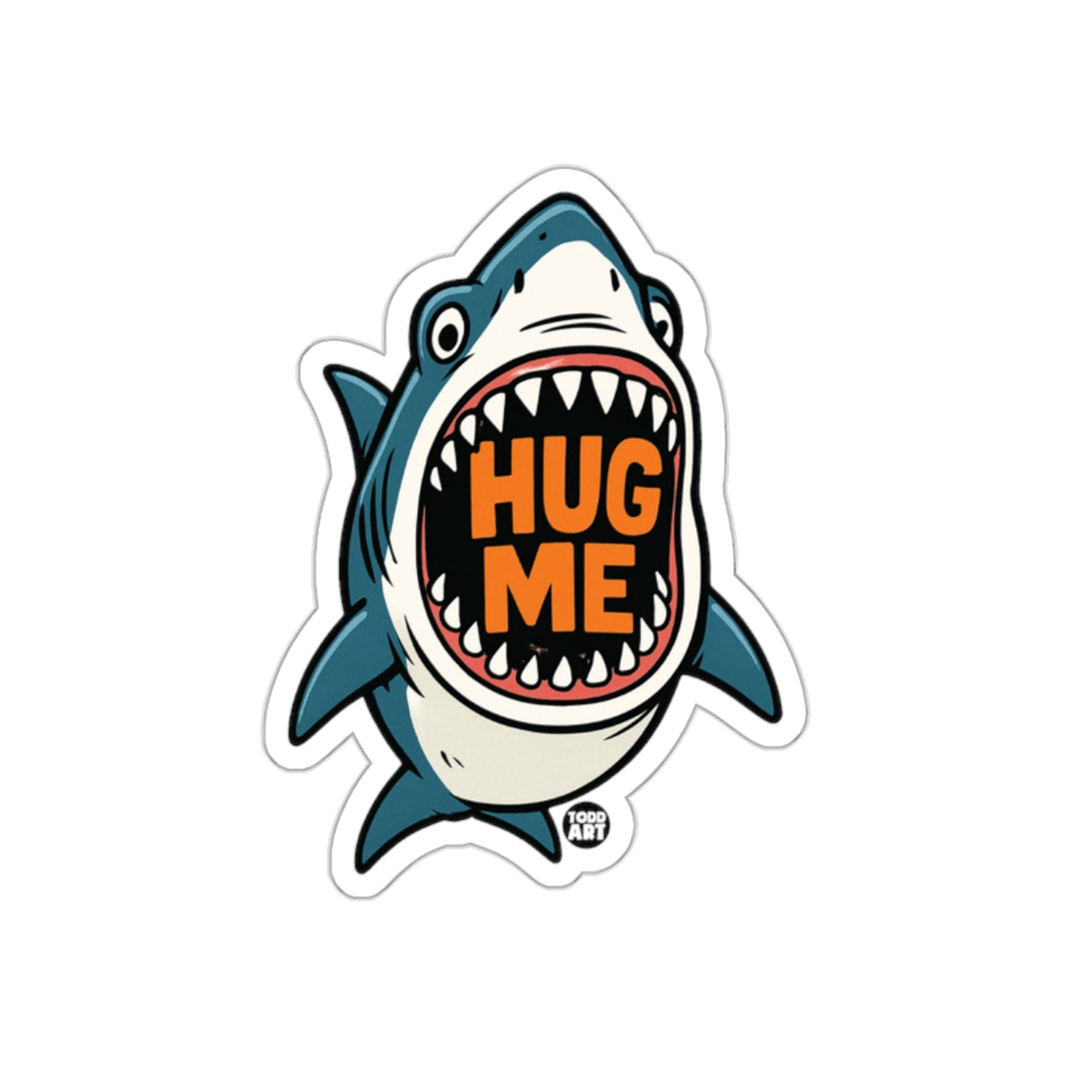 Hug Me Cartoon Shark with Sharp Teeth Artwork sticker