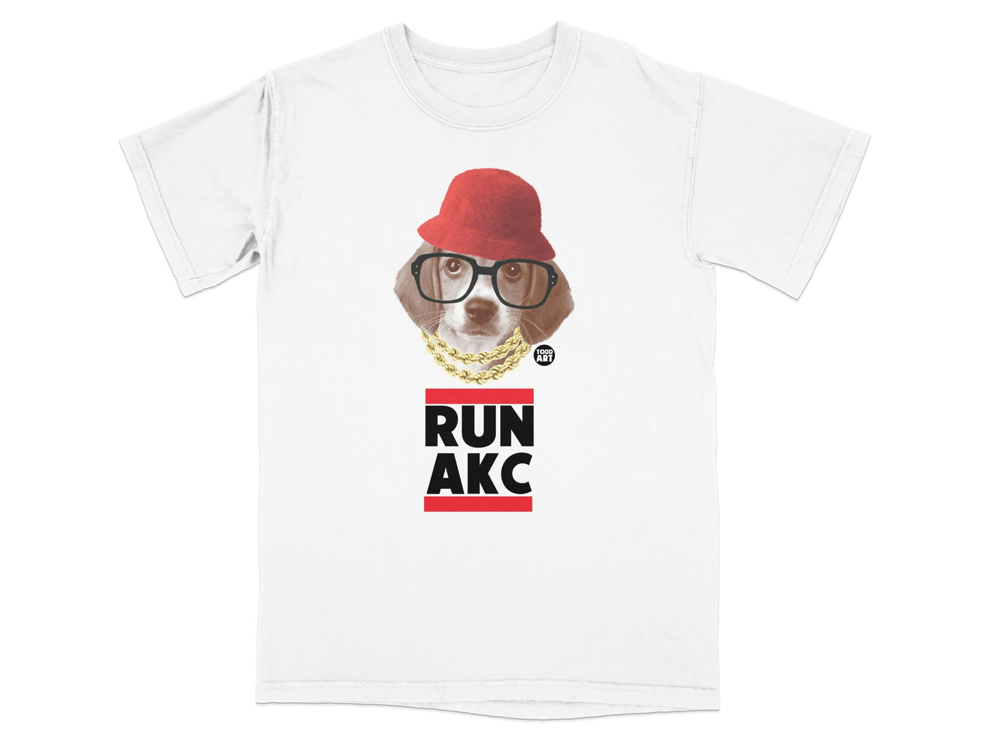 RUN AKC Dog Wearing Hat and Glasses T-shirt