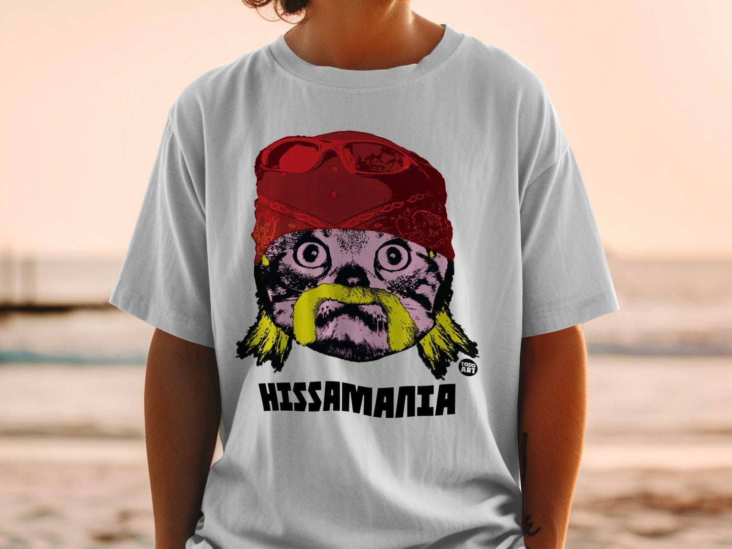 Hissamania Cat Wearing Bandana Funny Graphic T Shirt