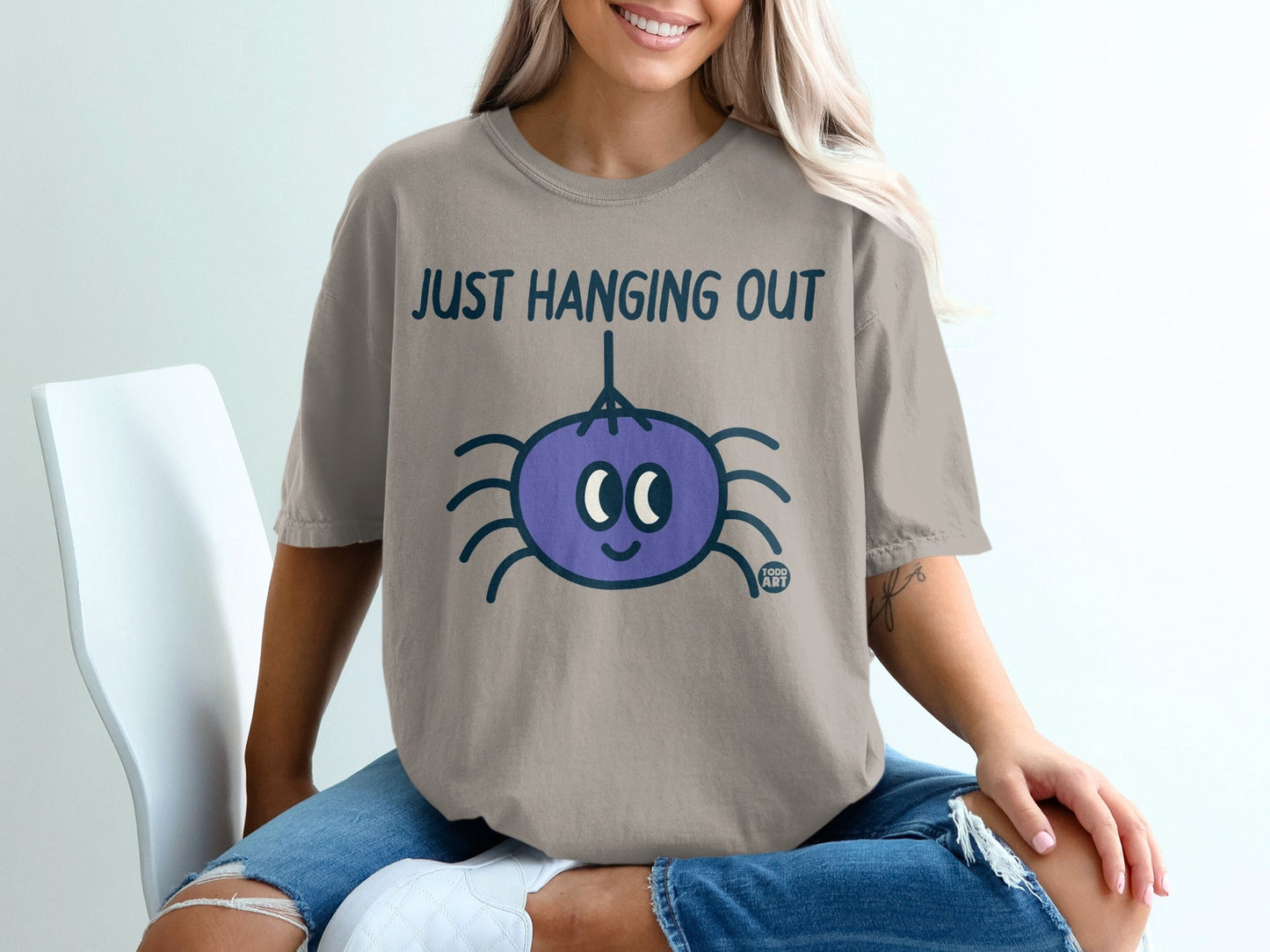 Just Hanging Out Cute Purple Spider Graphic Tee