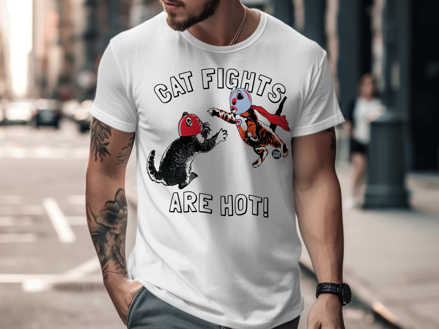 Cat Fights Are Hot! Graphic T-Shirt for Men