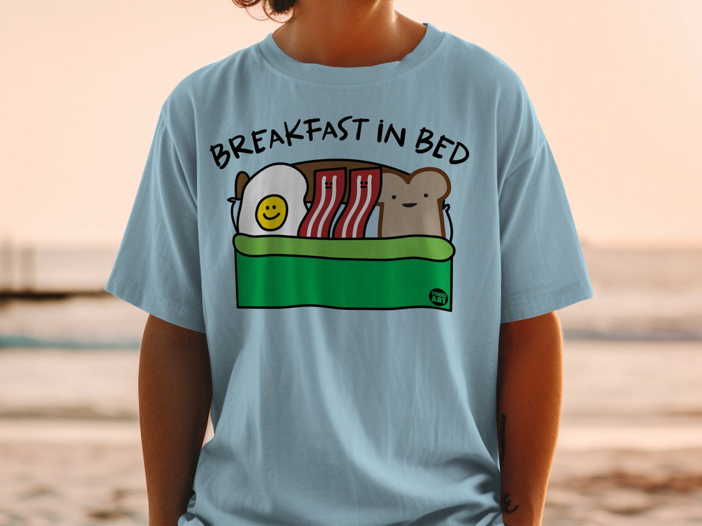 Fun Breakfast In Bed Design T-shirt for Casual Look