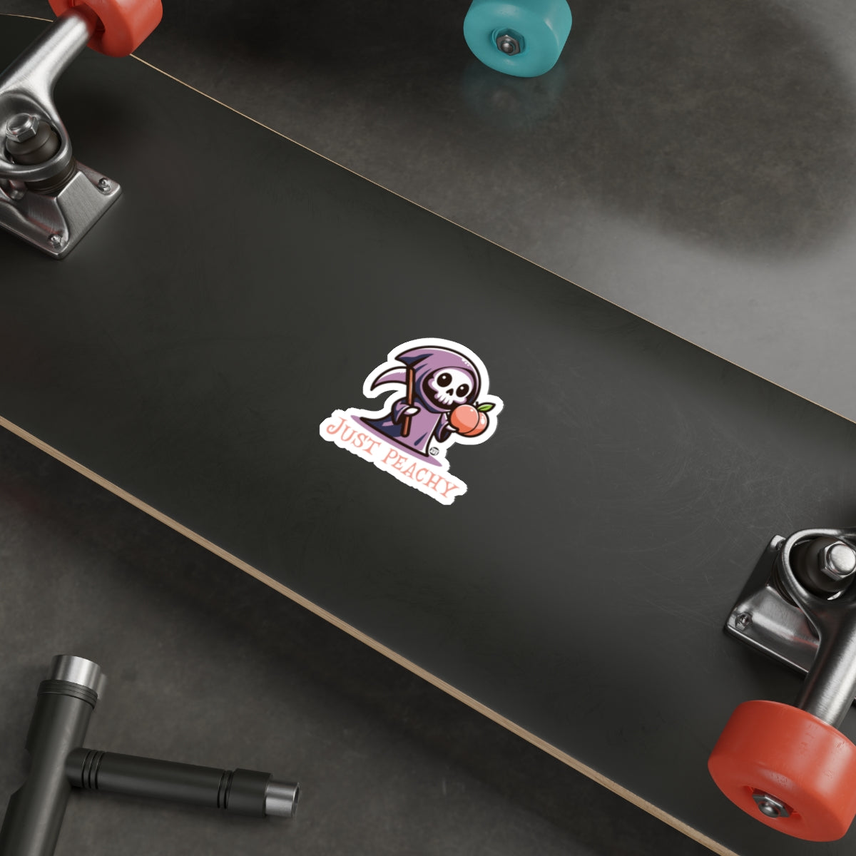 Just Peachy Grim Reaper Holding Peach Cartoon sticker
