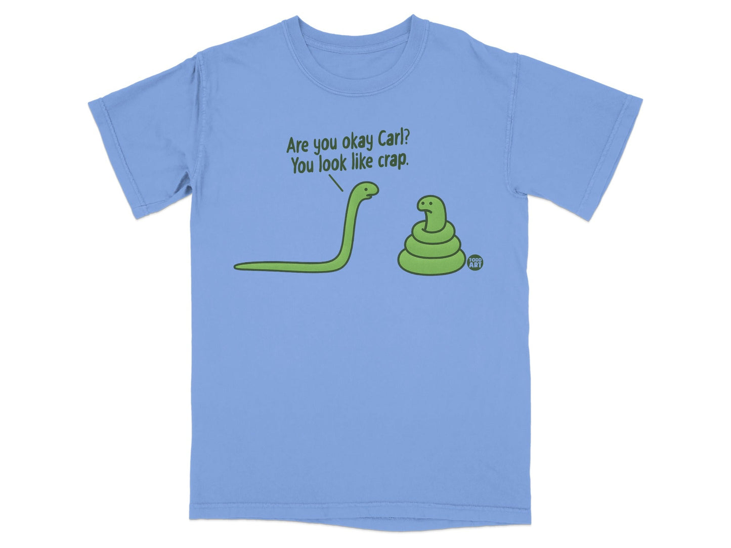 Two cartoon snakes, one large and distressed, the other small and concerned.