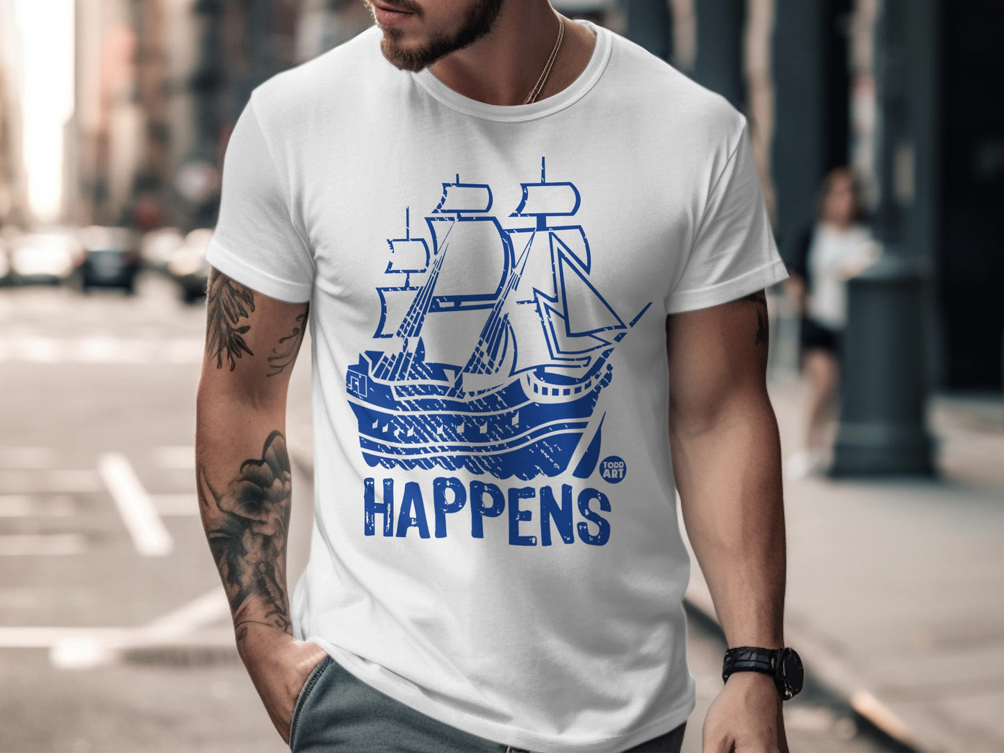 Nautical Ship Design with Happens Quote Shirt