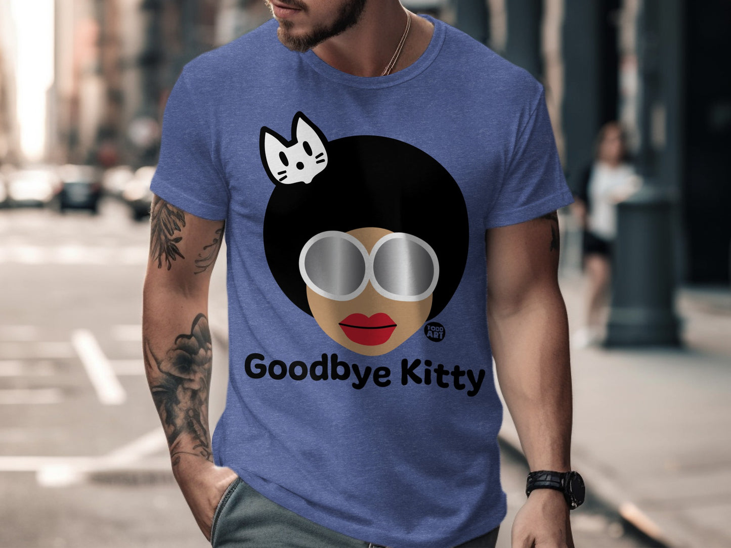 Goodbye Kitty Graphic T-Shirt with Cool Afro Design