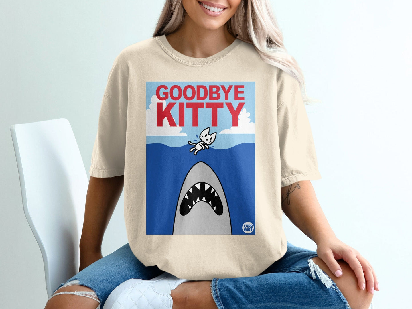 Funny Goodbye Kitty Shark Graphic T-Shirt