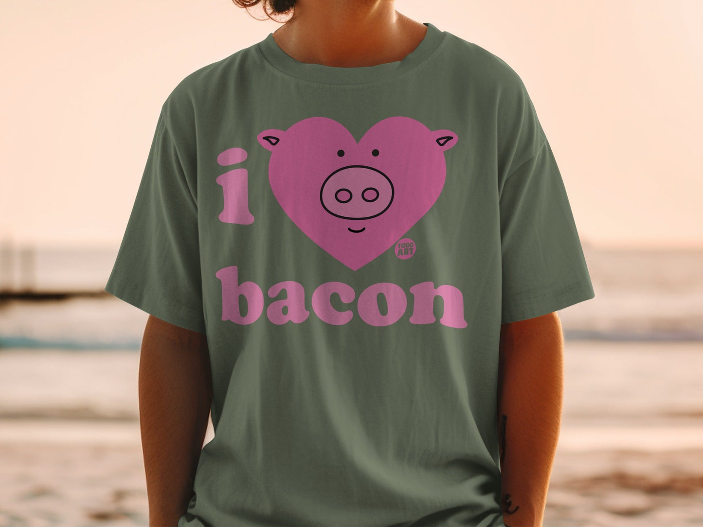 I Love Bacon Pig Heart Graphic Oversized T-Shirt Product