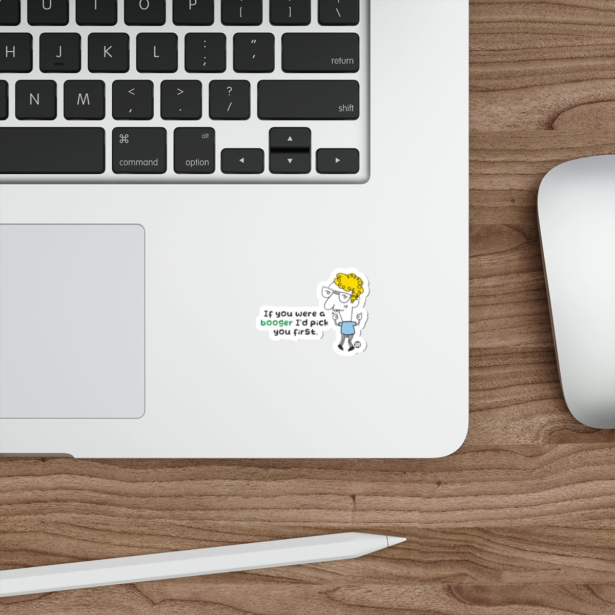 Funny Booger Text Cartoon Design For Your Laptop Sticker