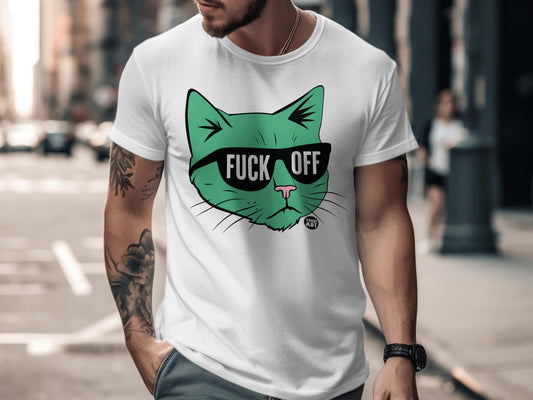 Funny Green Cat With Sunglasses Graphic T-Shirt