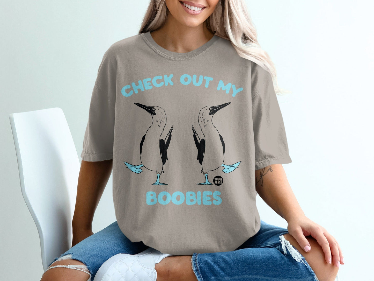 Humorous Check Out My Boobies Graphic T-shirt