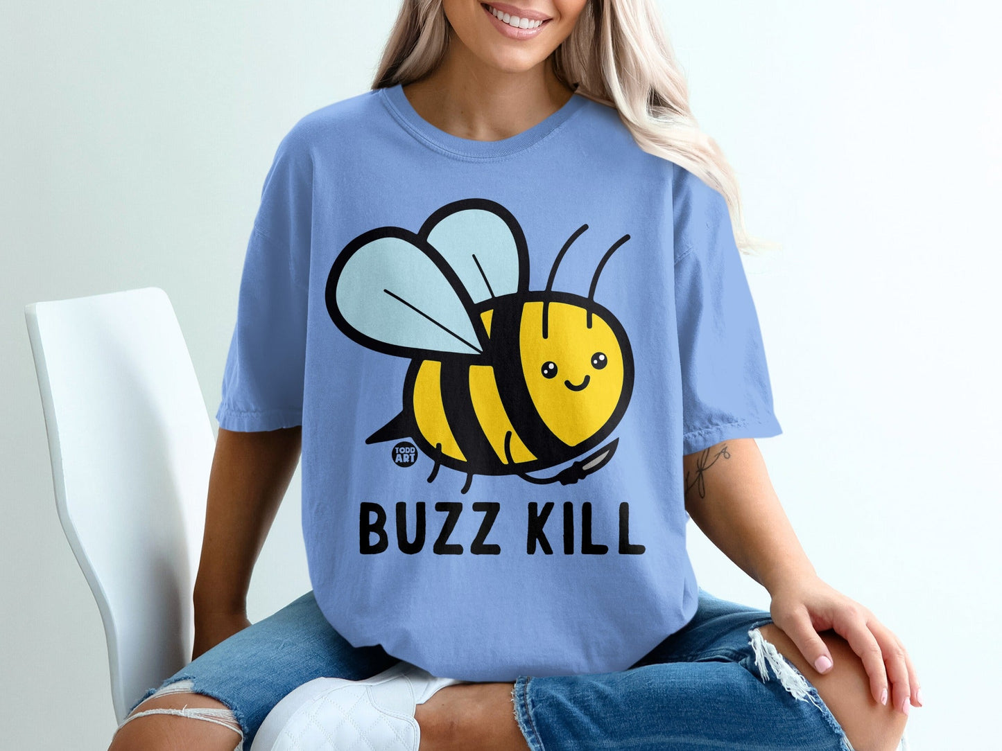 Buzz Kill Cute Bee Graphic Todd Art Shirt for Casual Wear