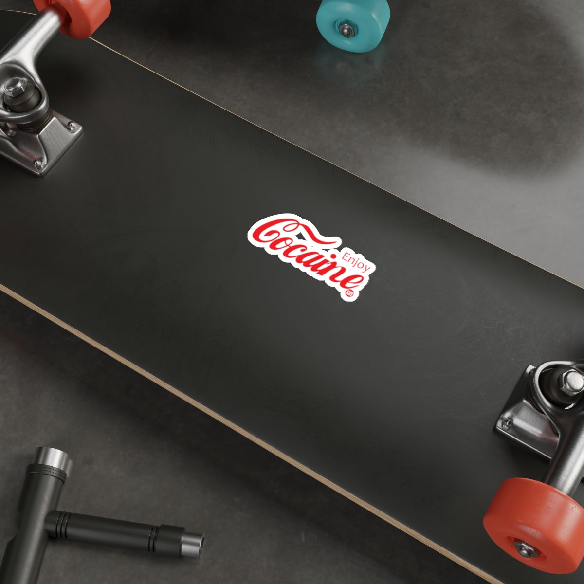 Black Skateboard with Enjoy Cocaine Logo Deck