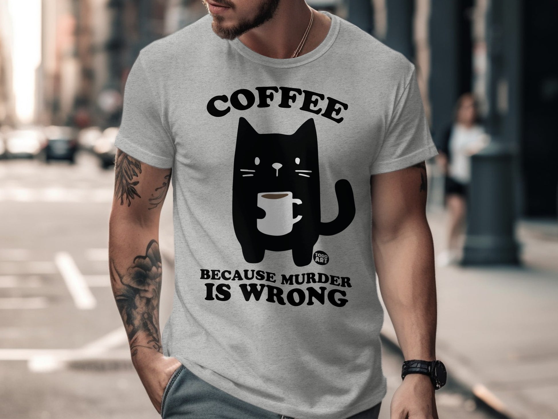 Coffee Because Murder Is Wrong Cat Tee