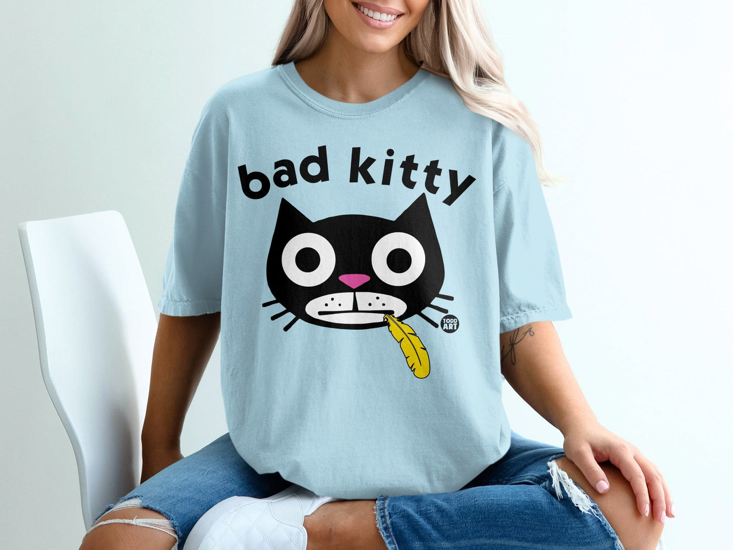 Bad Kitty with Feather Graphic Oversized T-shirt