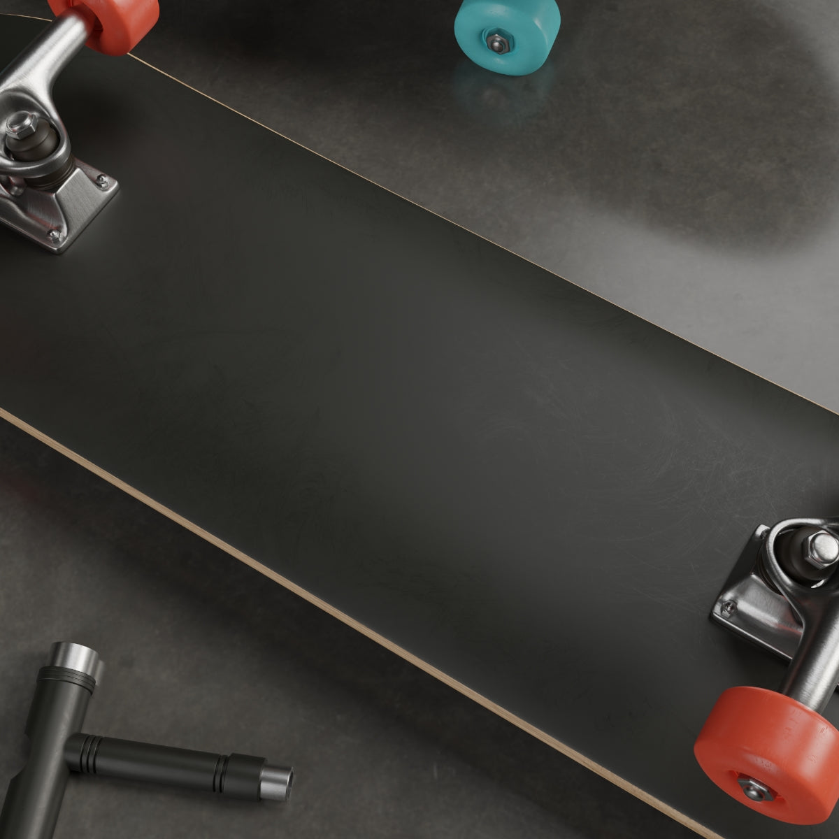 Black longboard colorful wheels skate tool 