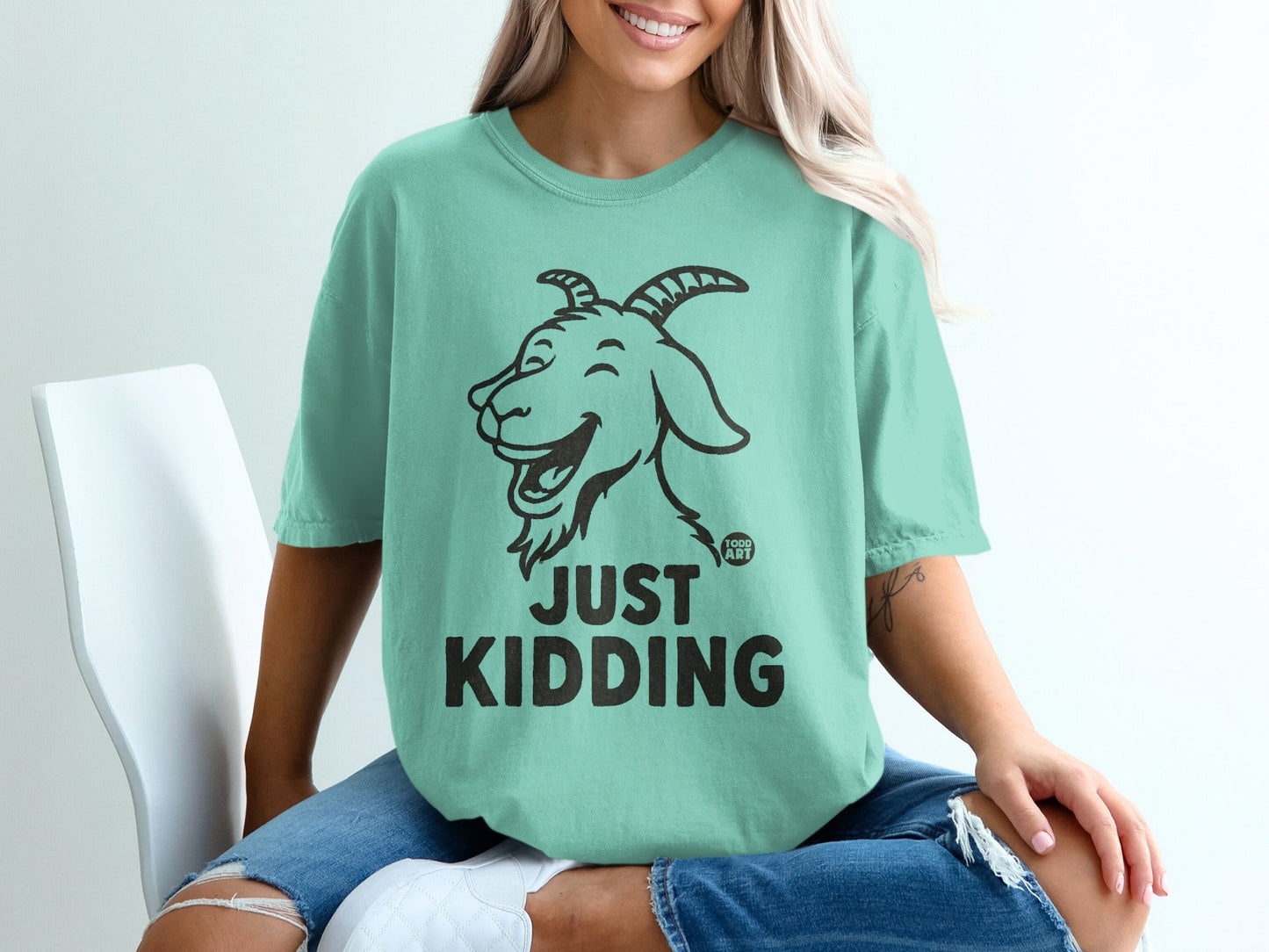Just Kidding Goat Graphic Fun Unisex Casual Tee