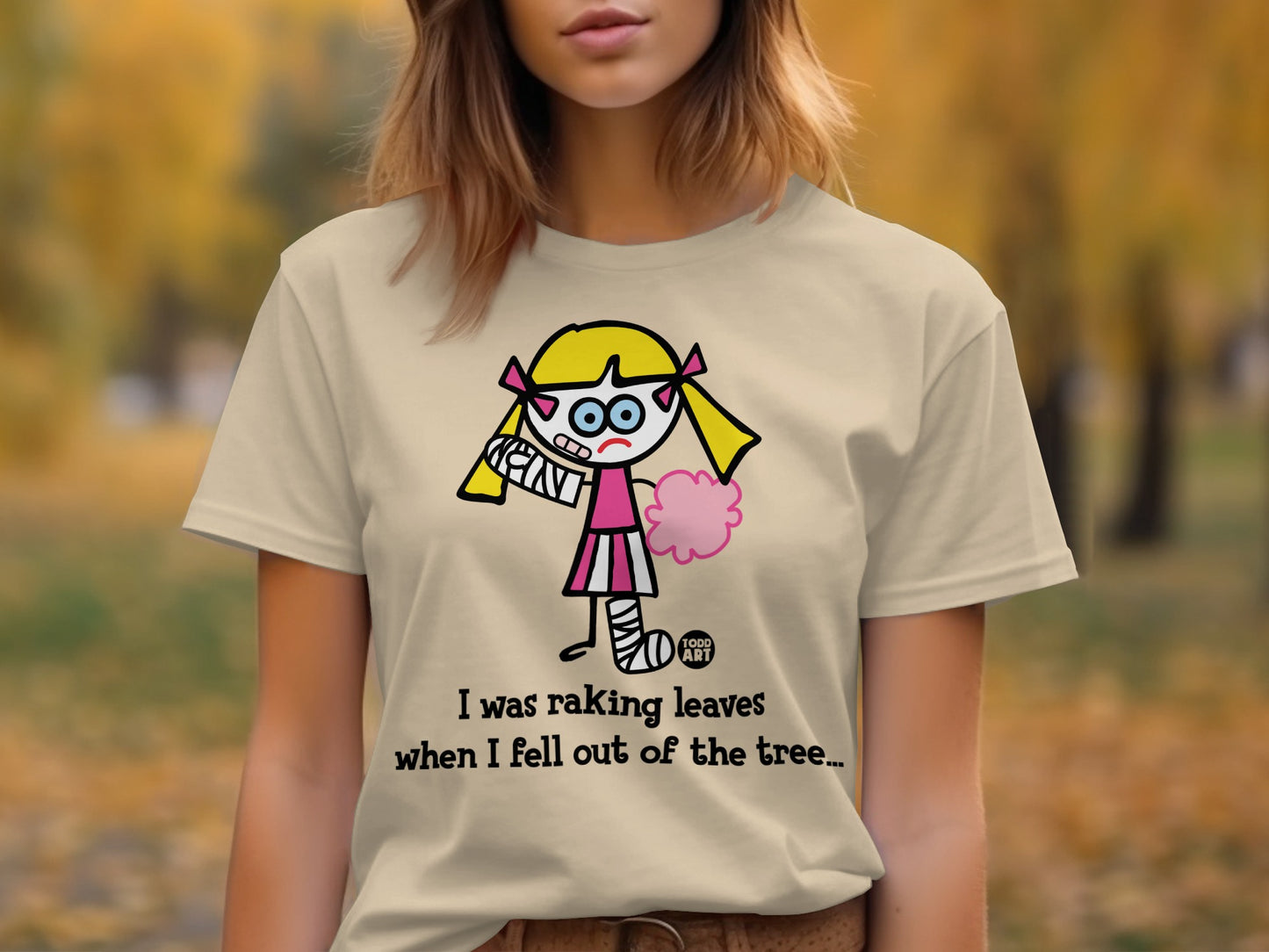 Funny Cartoon Girl I Was Raking Leaves Quote Shirt