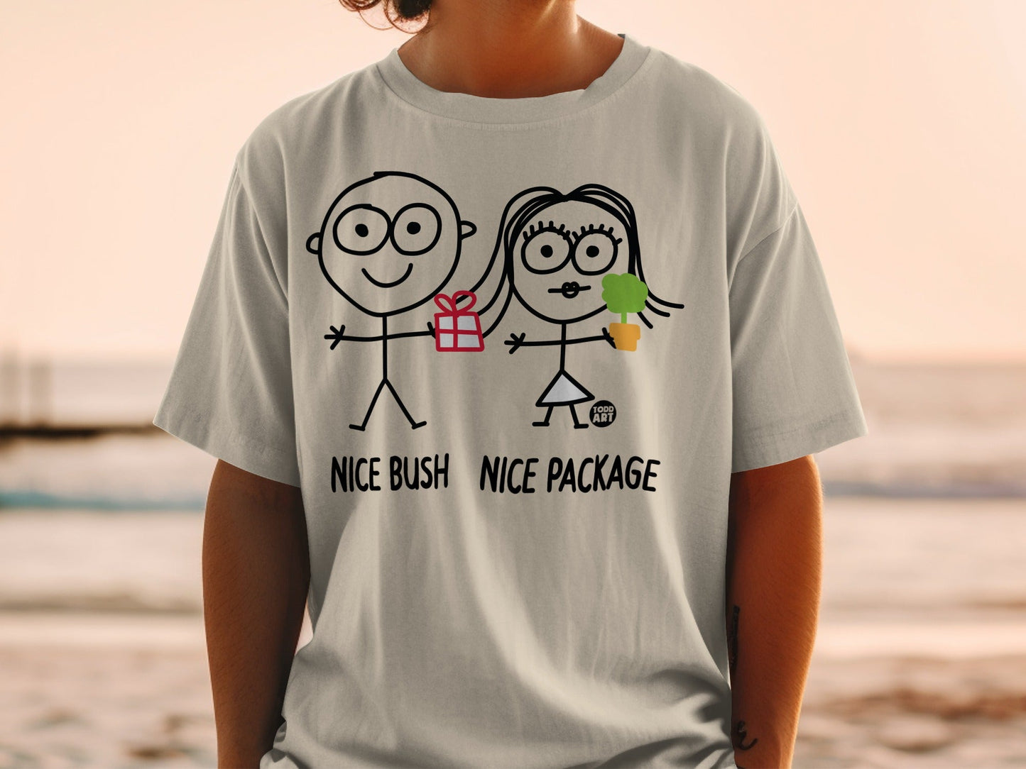 Funny Stick Figure Nice Bush Nice Package T-Shirt