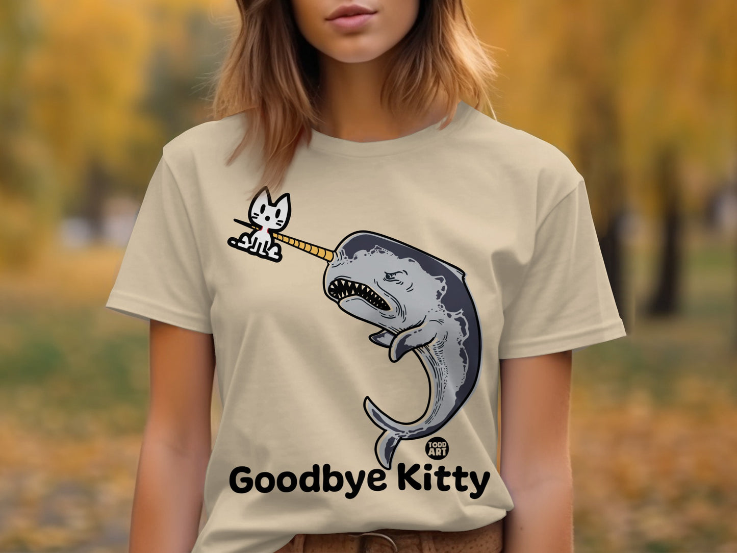 Funny Narwhal Cat Goodbye Kitty Cartoon T-Shirt