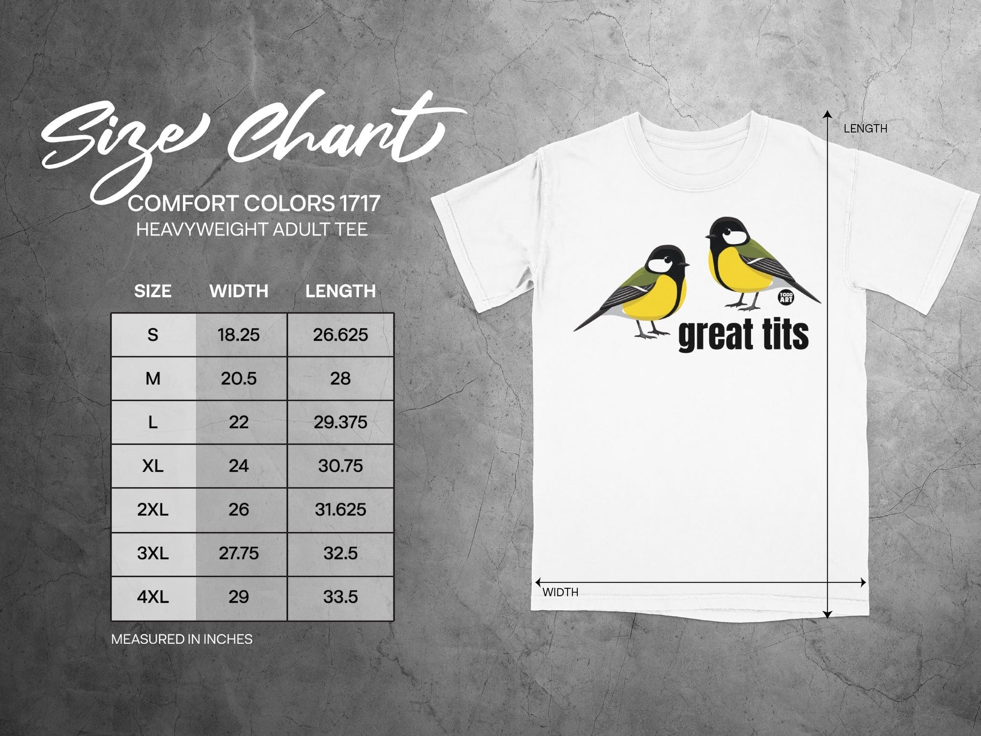 Great Tits Bird Design Heavyweight Adult Tee