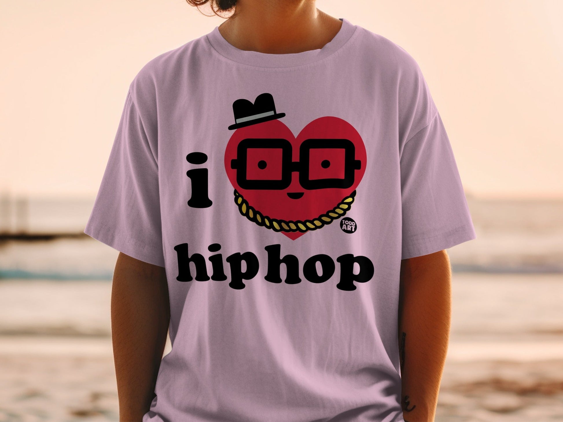 I Love Hip Hop Graphic Tee With Cartoon Heart Design
