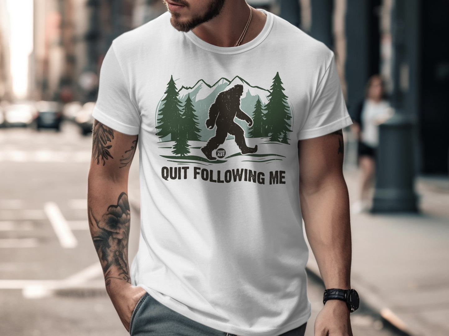 Quit Following Me Bigfoot Graphic Novelty T-shirt
