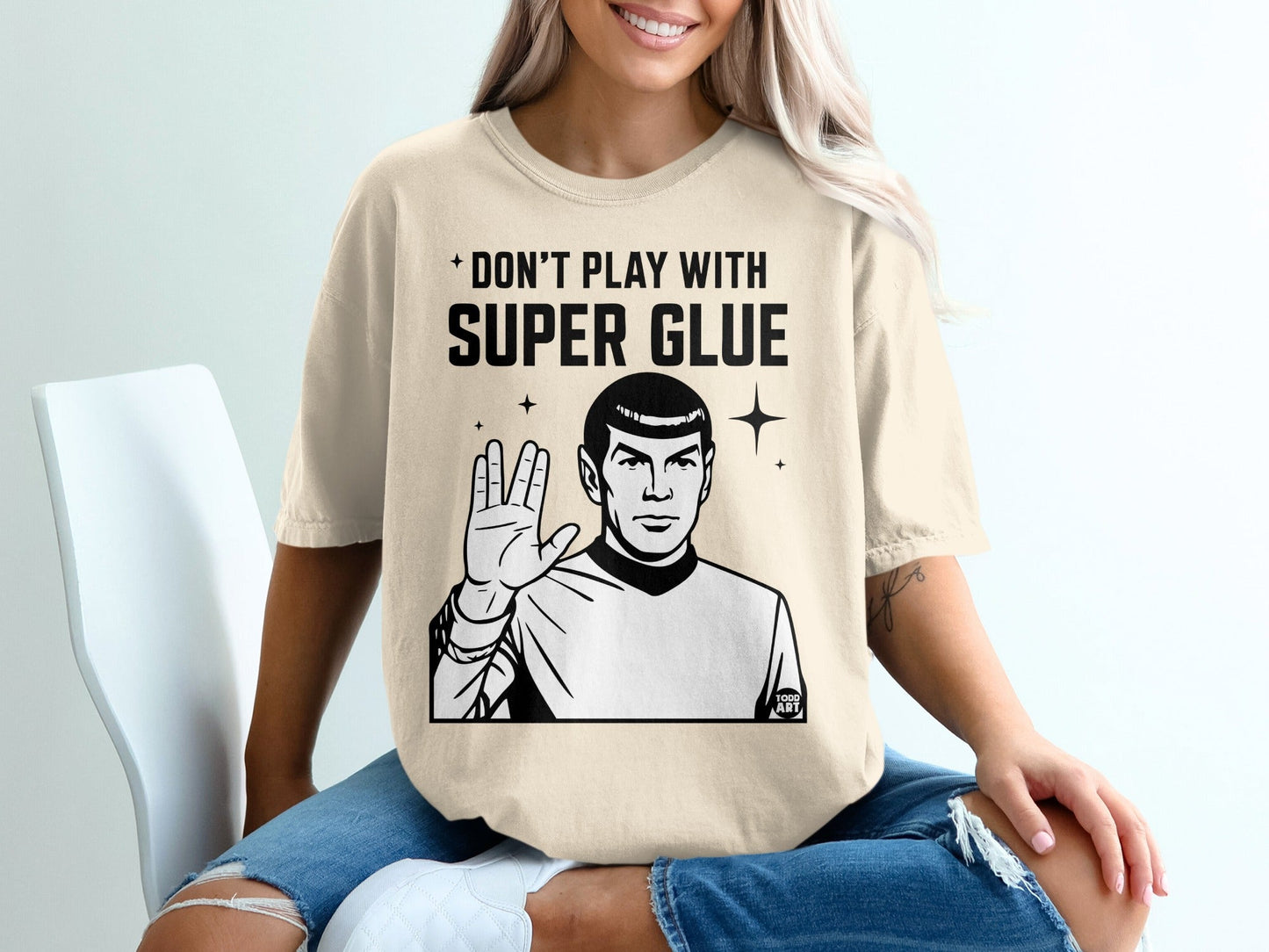Spock from Star Trek with text "Don't play with super glue".