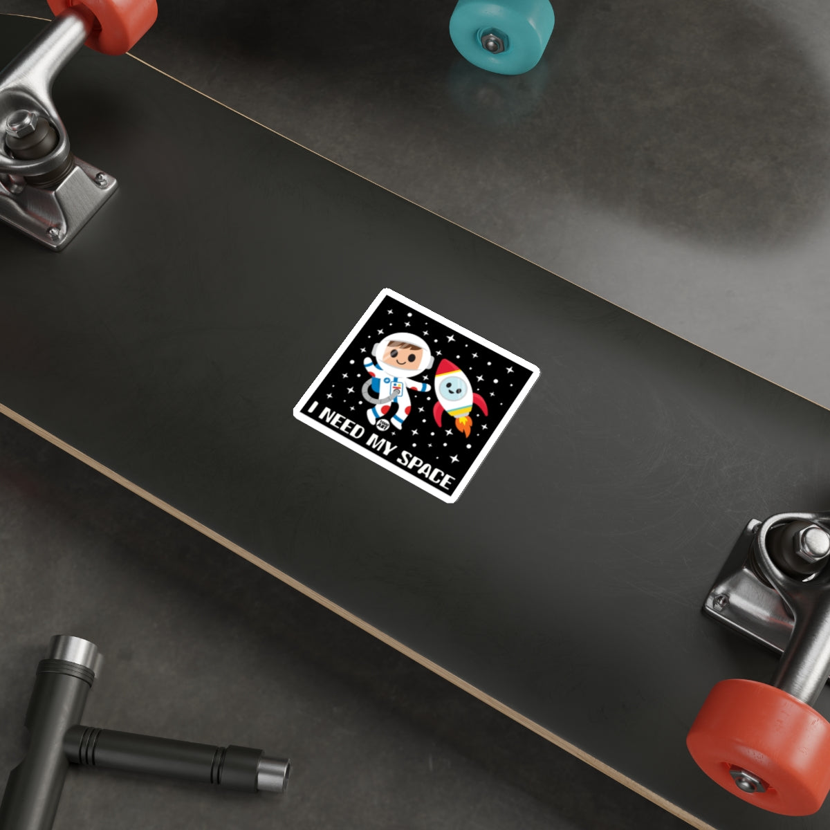 I Need My Space Astronaut Rocket Skateboard Sticker