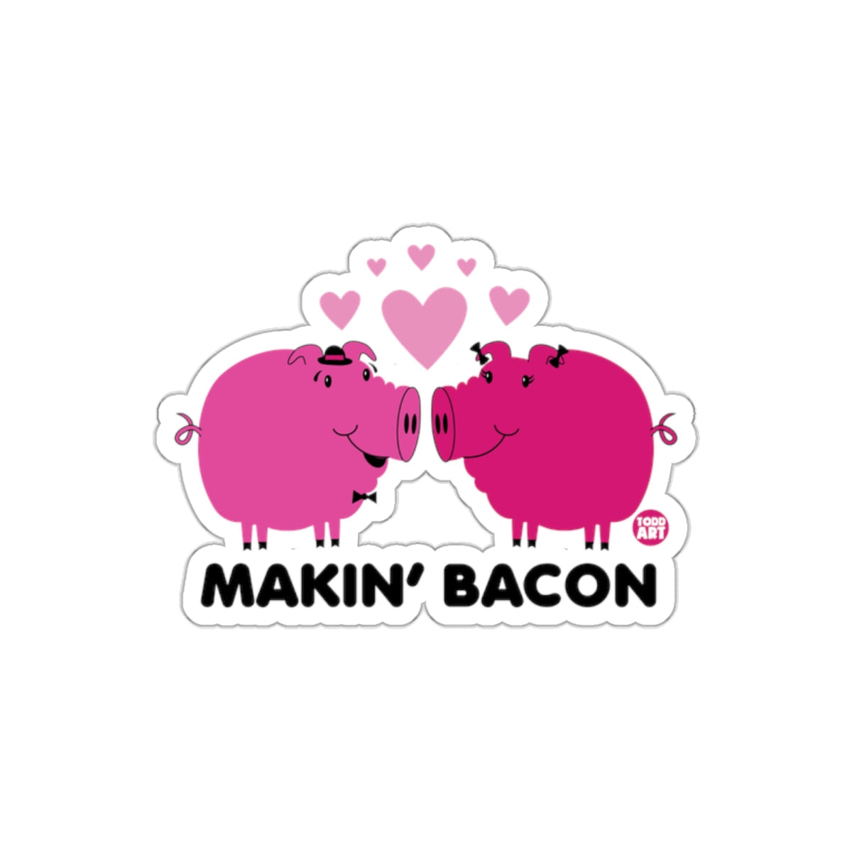 Makin Bacon Pink Pig Couple with Hearts Above sticker