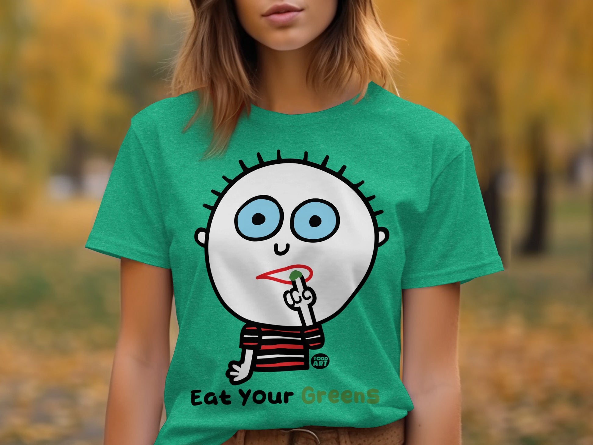 Funny Cartoon Character Eat Your Greens T-Shirt