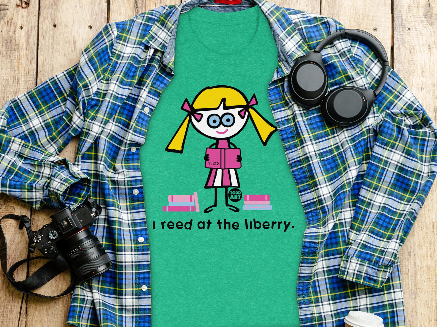 I Reed at the Liberry Cute Girl Green Shirt