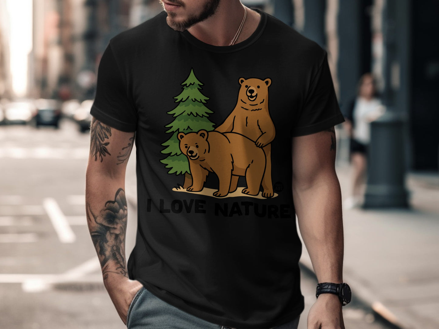 I Love Nature Bears Graphic T-Shirt with Funny Print