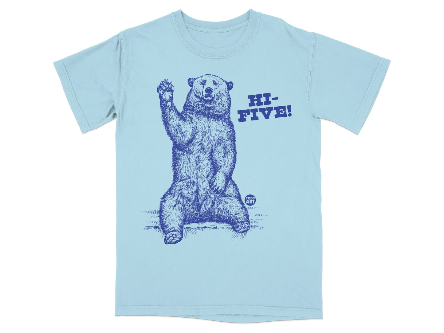 Blue T-Shirt with Bear Giving Hi-Five Graphic Design