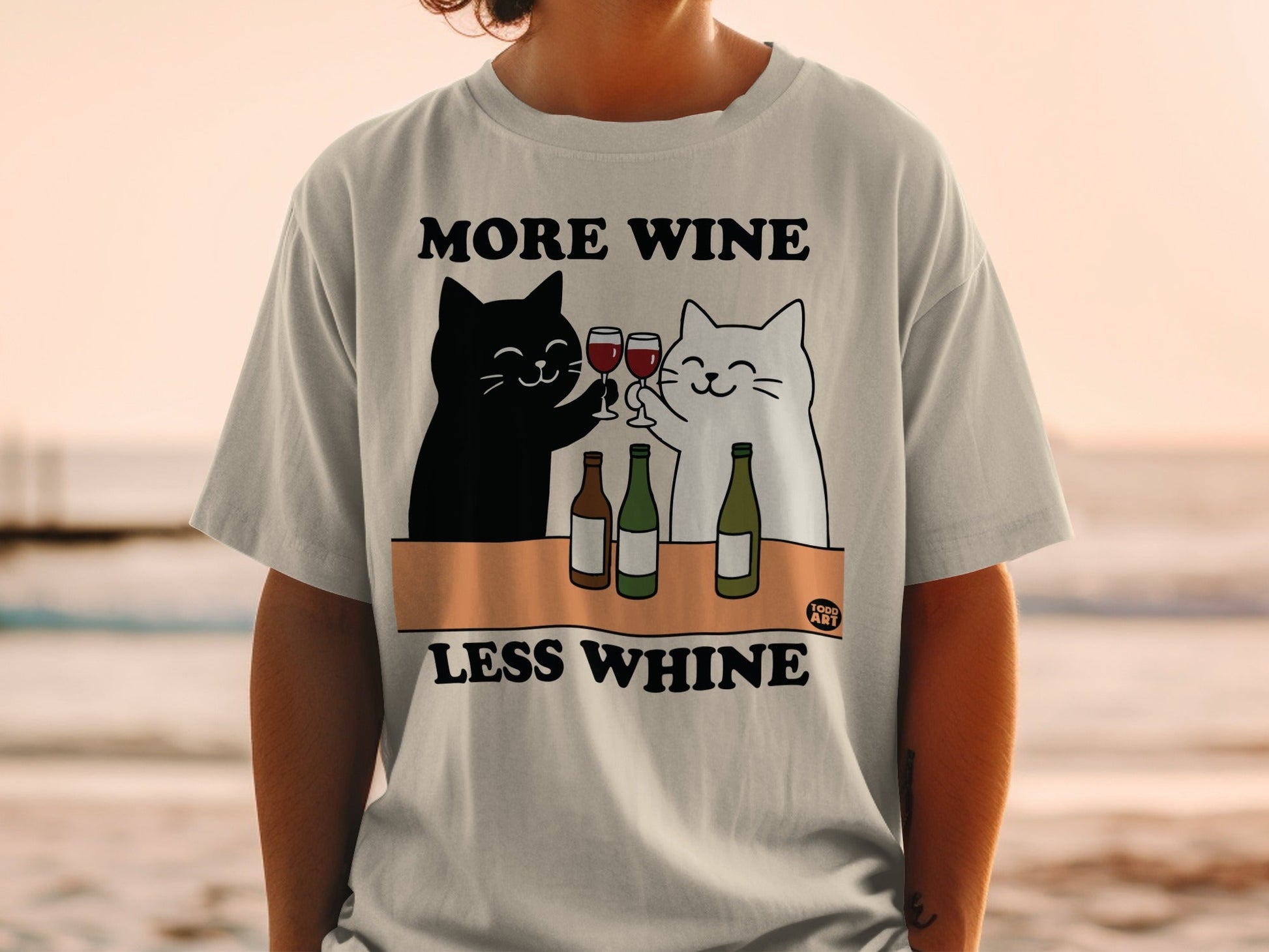 More Wine Less Whine Cats Drinking Wine T-Shirt