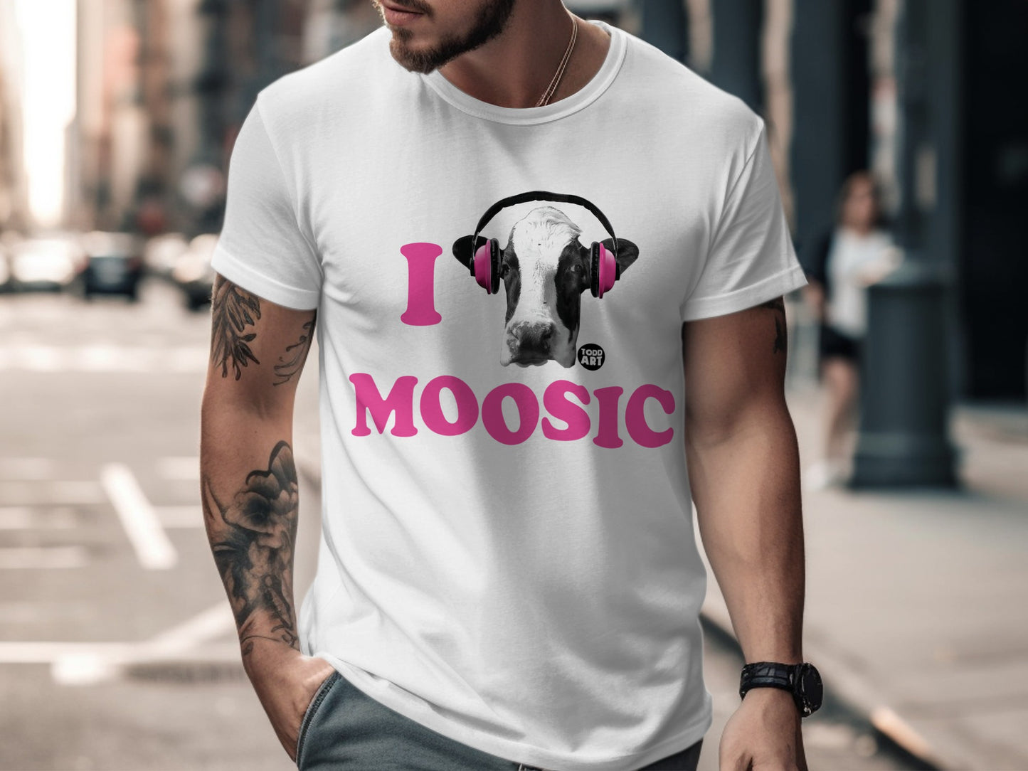 I Moosic Headphones Cow Print White T-Shirt