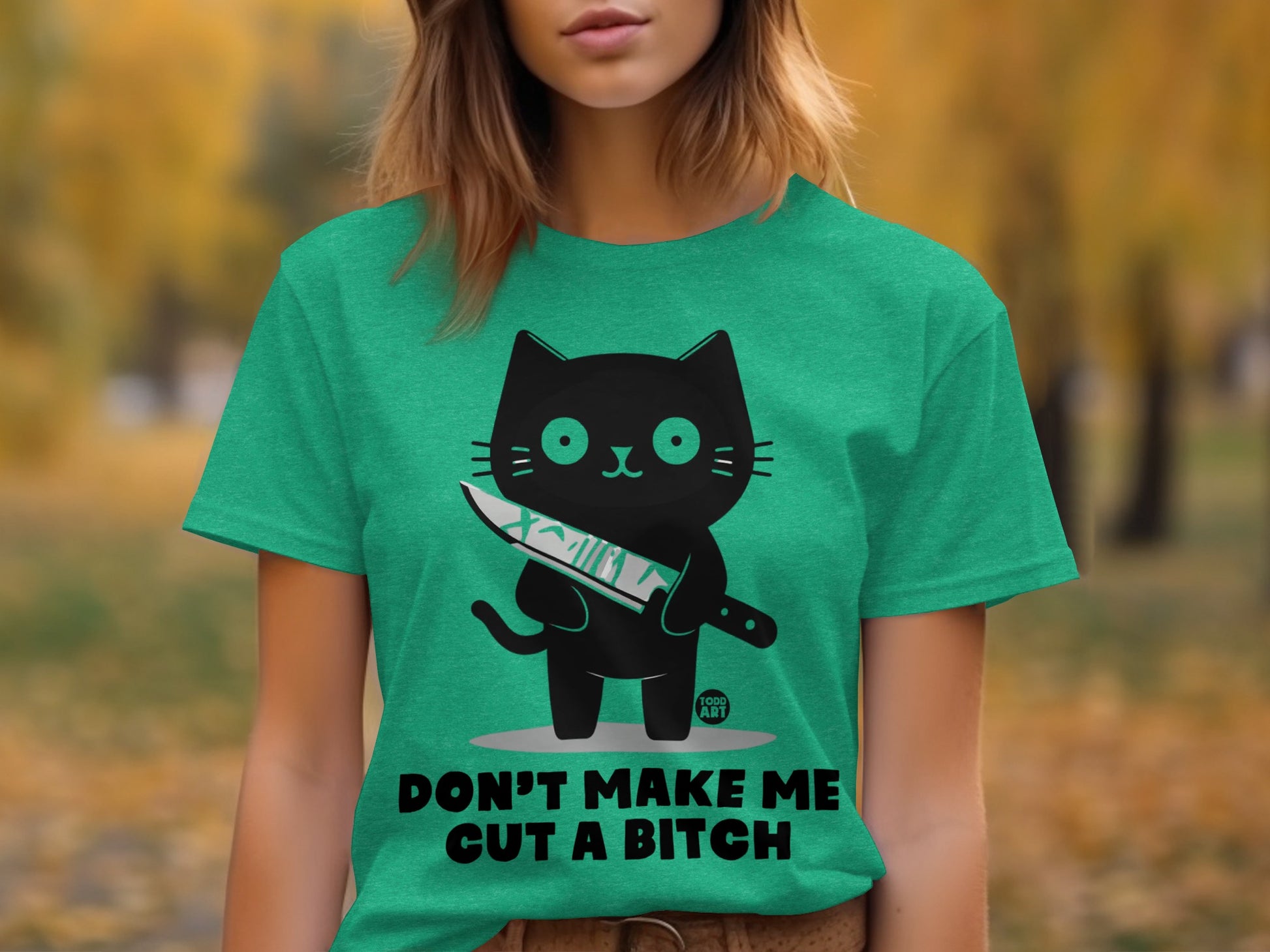 Funny Cat with Knife Graphic T-Shirt for Humorous Style
