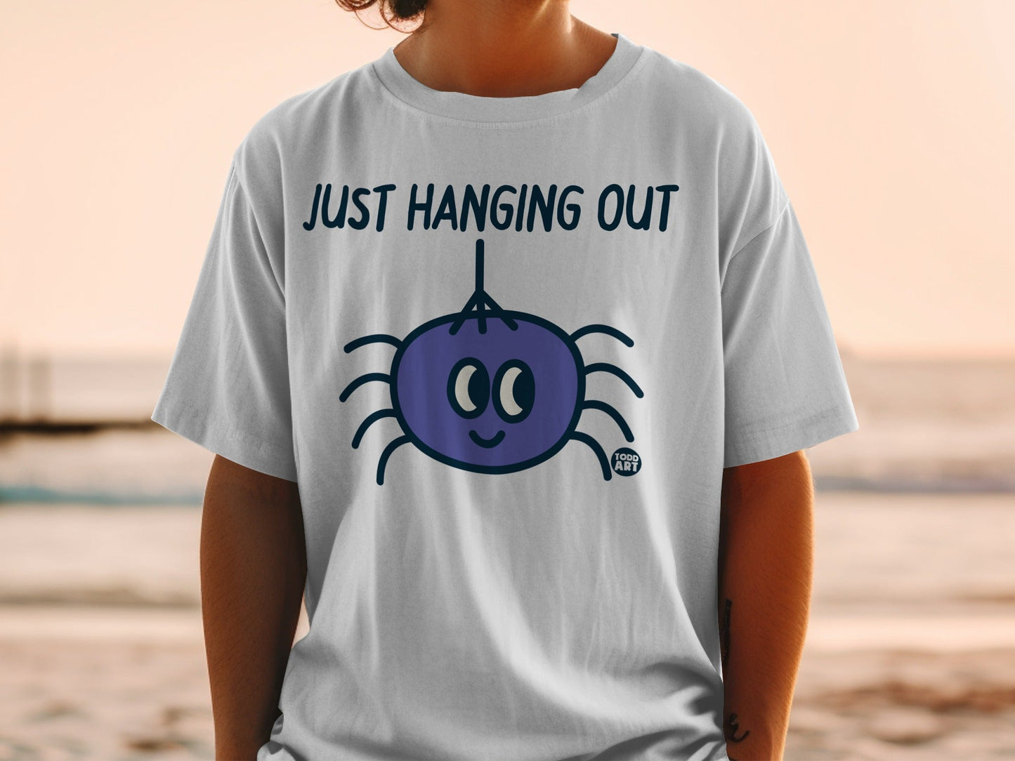 Just Hanging Out Cute Spider Graphic T-Shirt