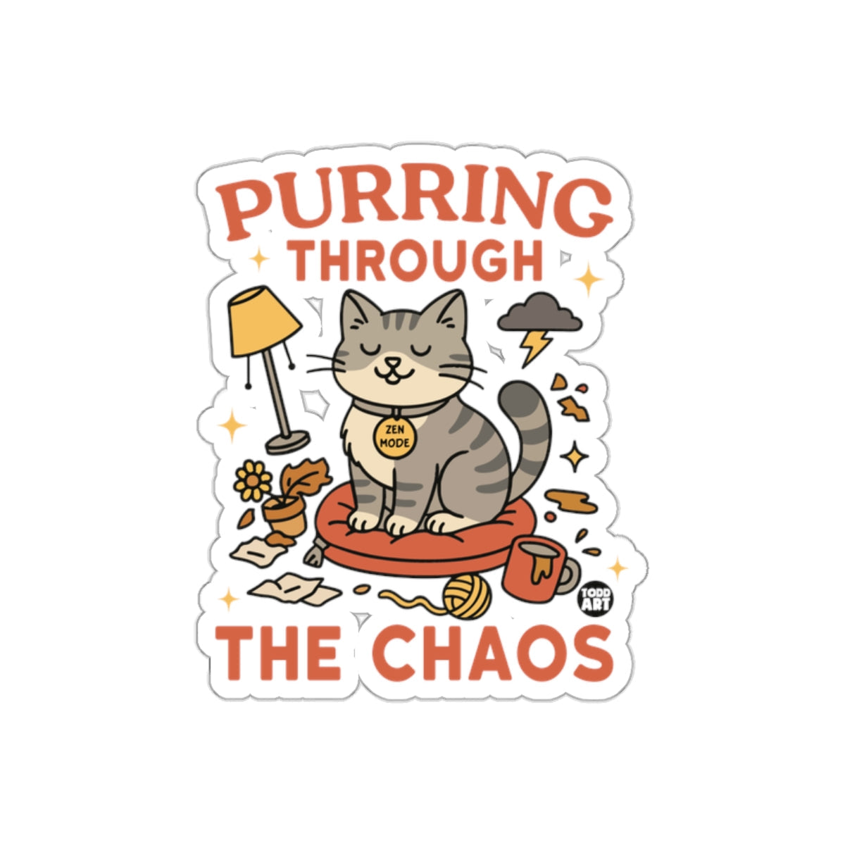 Purring Through The Chaos Zen Mode Cat Sticker