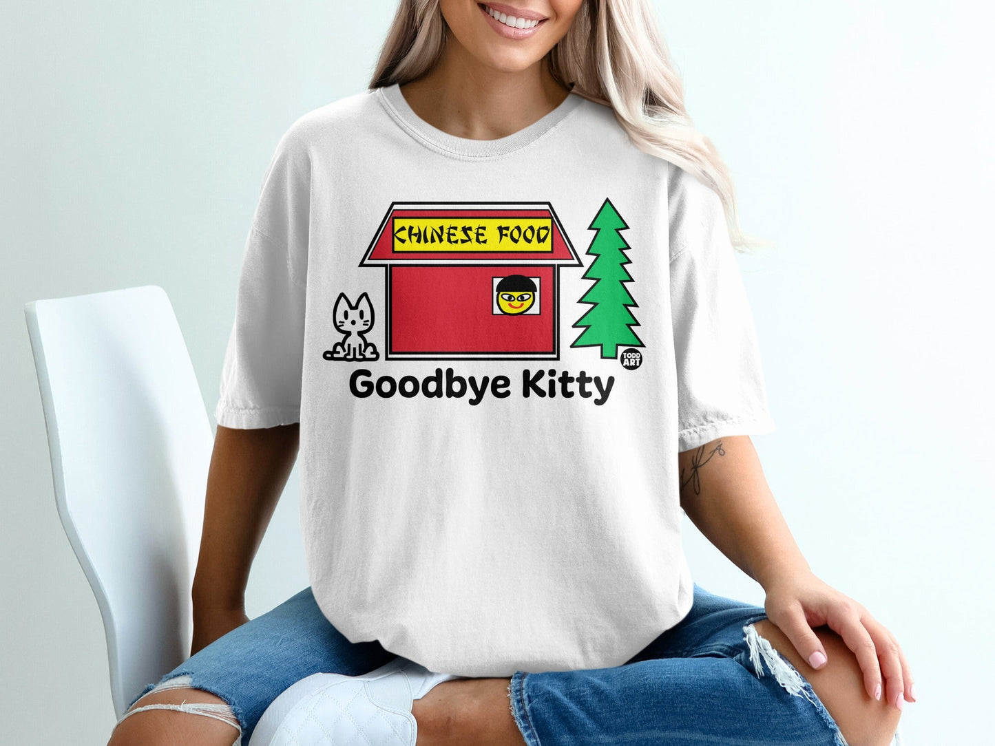 Funny Goodbye Kitty Chinese Food Graphic T-Shirt