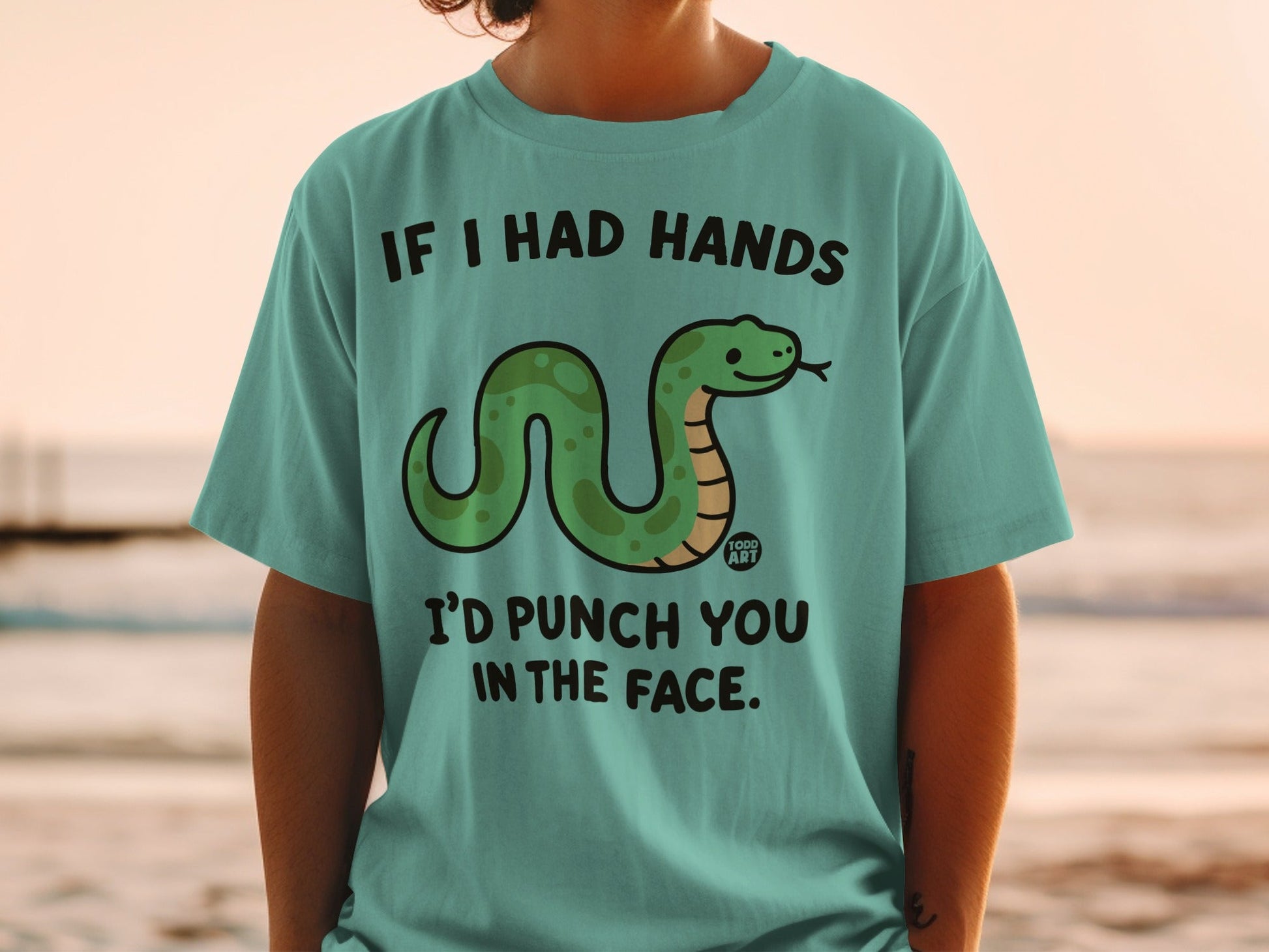 Green cartoon snake with text "If I Had Hands I'd Punch You In The Face".