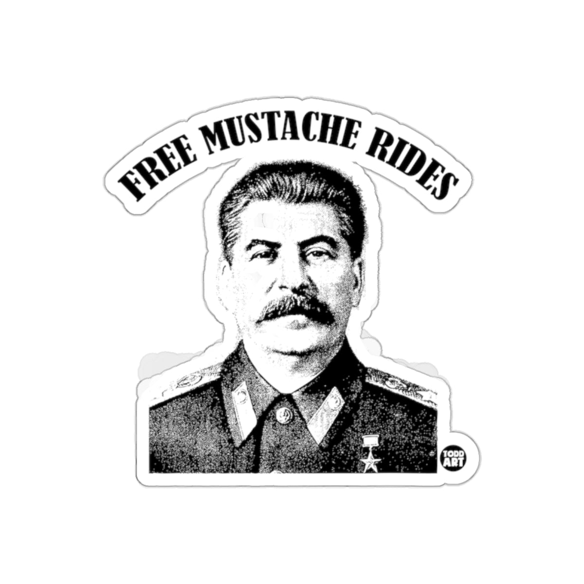 Free Mustache Rides Featuring Stalin Portrait sticker