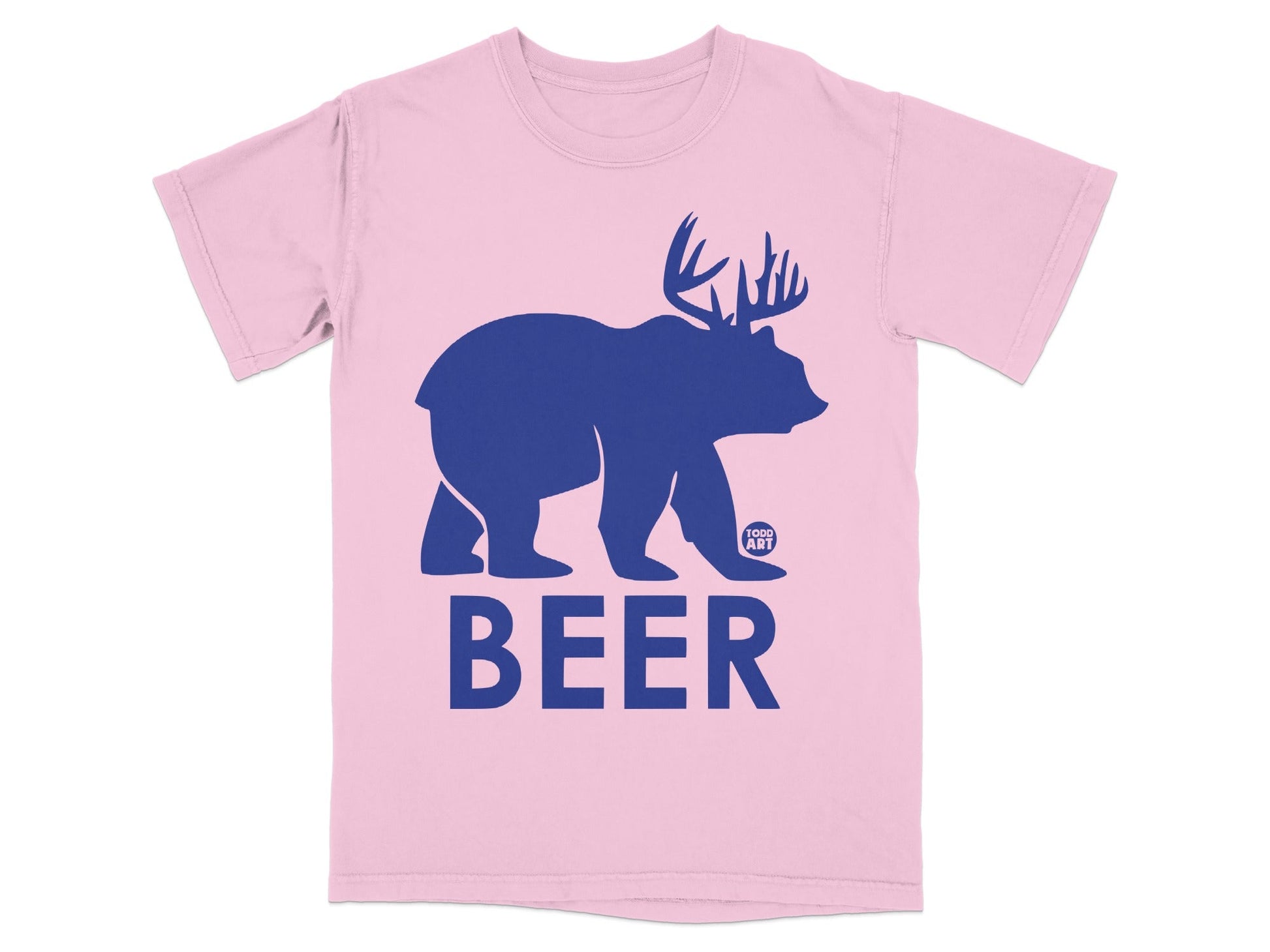 Pink T-Shirt with Blue Beer Graphic Design Tee