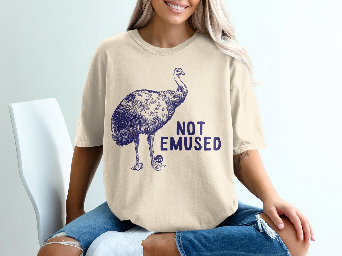 Not Emused Graphic Tee with Ostrich Illustration